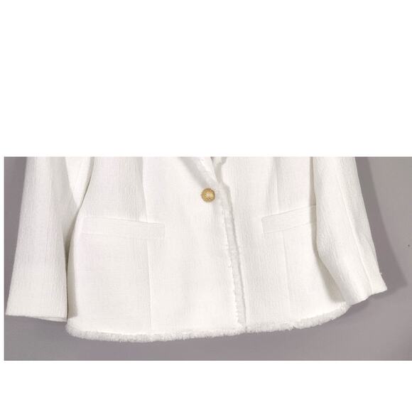 Kasper Women's Tweed One-Button Fringe Blazer White Size 6 NWT - Picture 10 of 15
